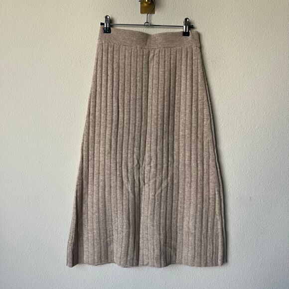 Quince 100% Mongolian Cashmere Beige Oatmeal Ribbed Midi Skirt Size S - Picture 2 of 7